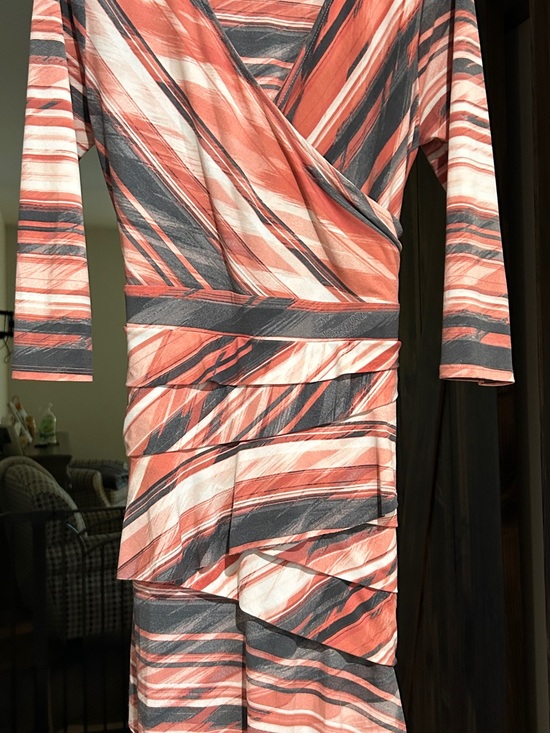 New York & Company Dresses & Skirts - New York & Company Coral, Charcoal & White Striped Wrap Dress